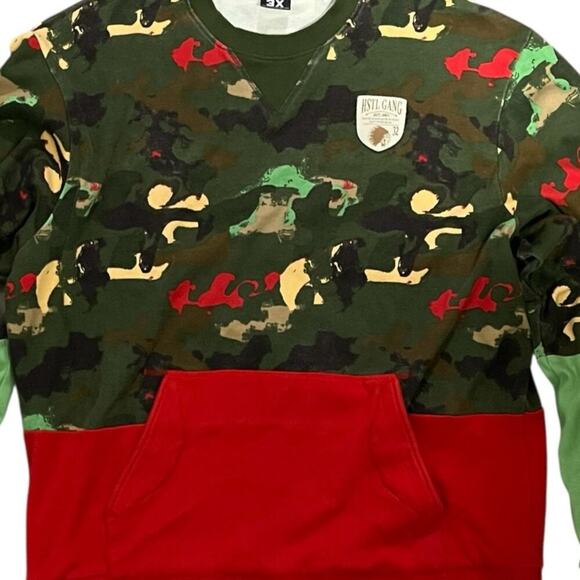 Hustle Gang Camo Graphic Pullover Sweatshirt Red Mint Green Streetwear 3XL - Picture 3 of 7